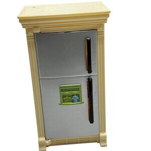 Fisher Price Loving Family Dollhouse Refrigerator Beige & Silver Plastic